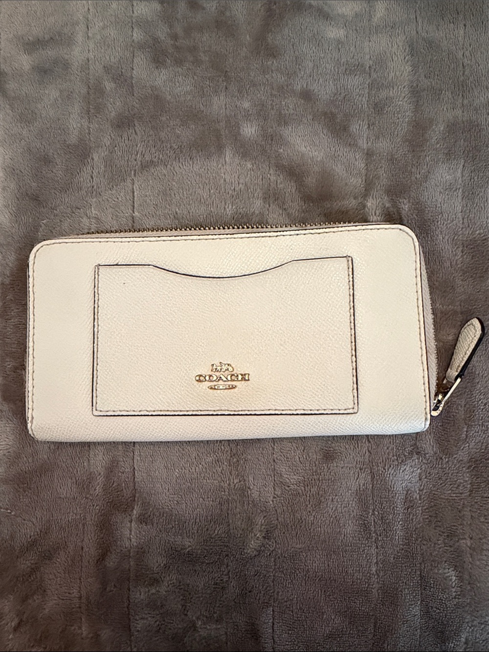 COACH Cream Leather Zip-Around Wallet with Exterior Pocket